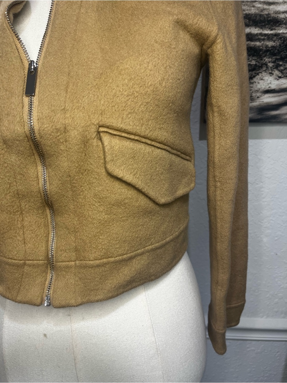 Theory Classic Bomber Jacket in Double-Face Wool-Cashmere Camel Petite - Picture 3 of 10